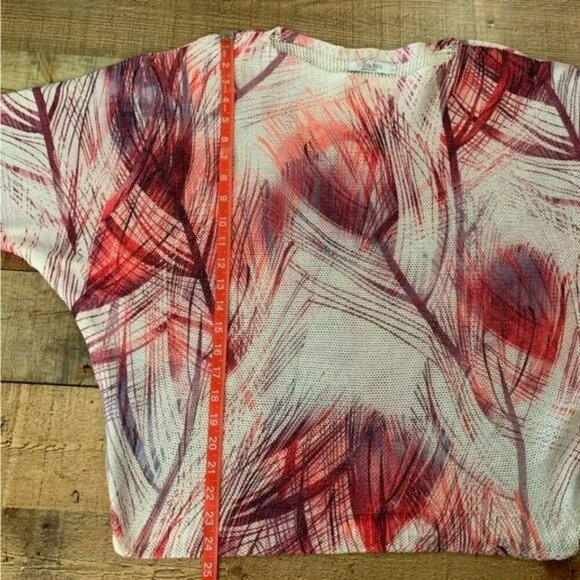 Luisa Ricci Italy Dolman Peacock feather print white pink top women’s large - Picture 3 of 7